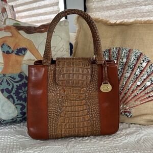 Brahmin Croc Embossed Leather Handbag Satchel Purse Two Tone Fairhaven Mass USA